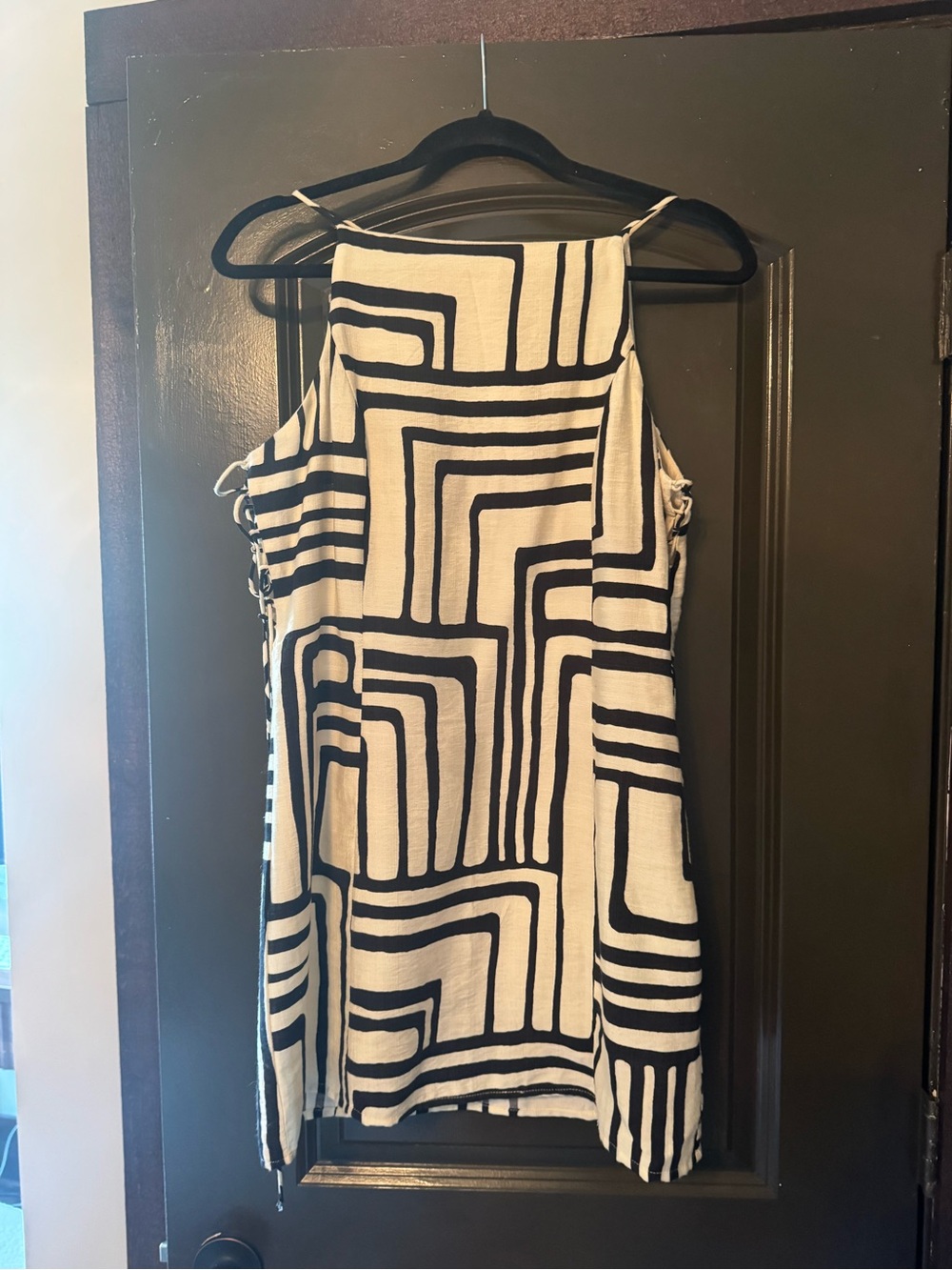 Lucy Paris Black & White Geometric Halter Mini Dress
